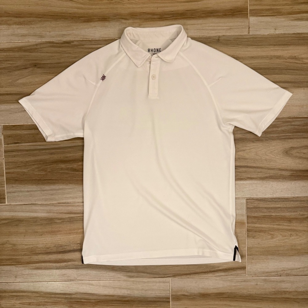 Rhone Mens White Delta Pique Short Sleeve Polo Shirt Size S Raglan Performance